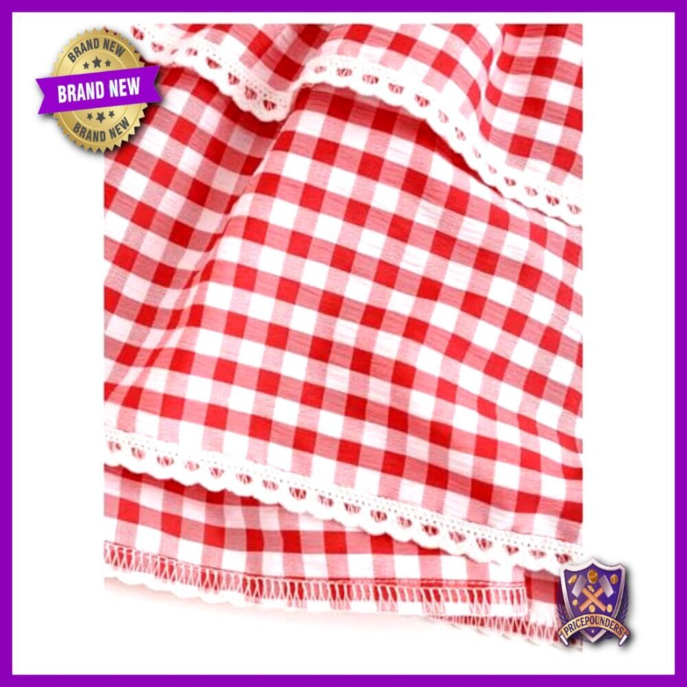 Y2K Gingham Plaid Ruffle High Waist A-Line Mini Skirt with Lace Hem - Picture 5 of 6